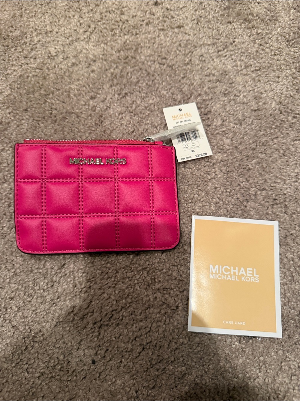 MICHAEL Michael Kors Quilted Hot Pink Zip Card Pouch